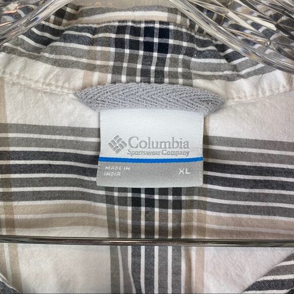 Columbia Plaid Button Up Shirt Tan Black White XL - Picture 3 of 5